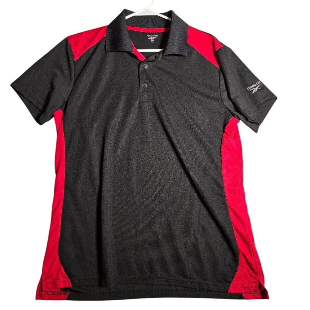 Reebok Mens 2XL Black Red Colorblock Performance Polo Shirt Short Sleeve 849